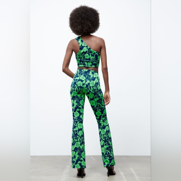 💕 Zara Green Blue Jaquard Hi waistFlare Pants Set Bloggers favourite - Picture 10 of 13
